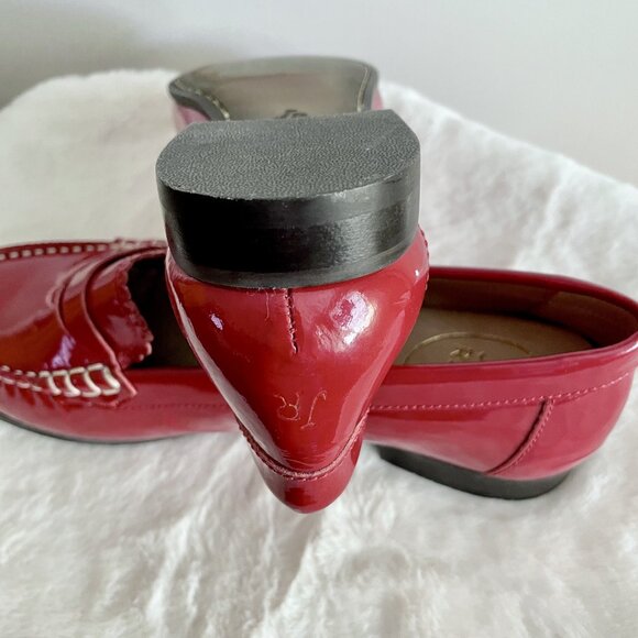Jack Rogers Quinn Red Patent Leather Penny Loafers Size 7 Scallop Trim - Picture 7 of 15
